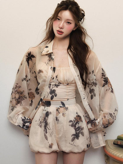 1P STUDIO Rose Floral Print Long Sleeve Women&