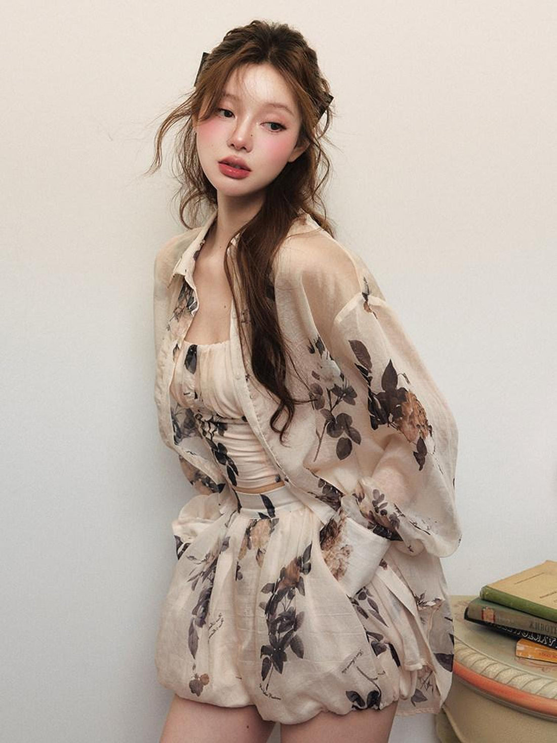 1P STUDIO Rose Floral Print Long Sleeve Women&