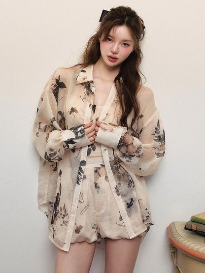 1P STUDIO Rose Floral Print Long Sleeve Women&