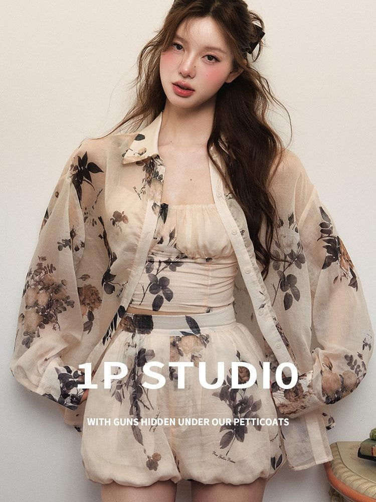 1P STUDIO Rose Floral Print Long Sleeve Women&