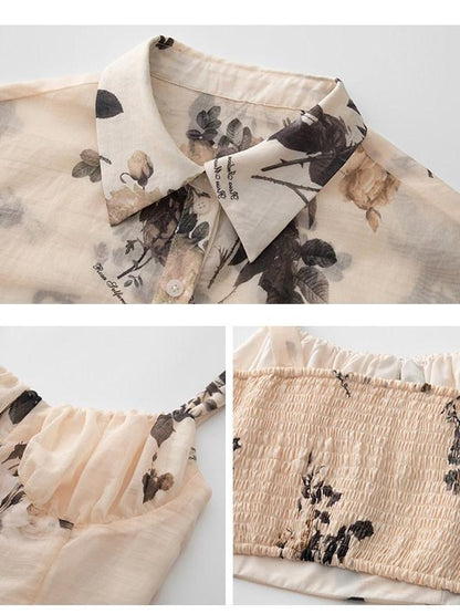 1P STUDIO Rose Floral Print Long Sleeve Women&