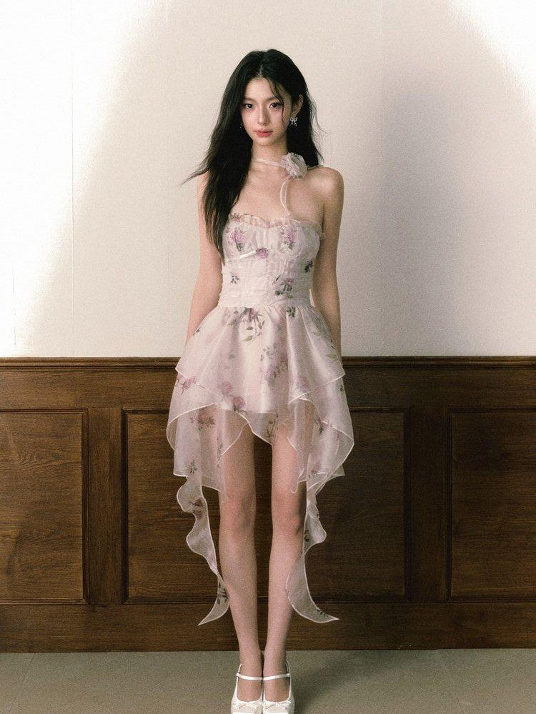 1P STUDIO Rose Print Layered Asymmetric Hem Bustier Aline Women&