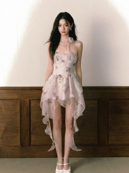 1P STUDIO Rose Print Layered Asymmetric Hem Bustier Aline Women&