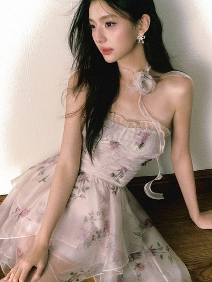 1P STUDIO Rose Print Layered Asymmetric Hem Bustier Aline Women&
