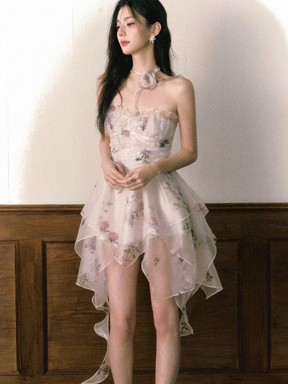 1P STUDIO Rose Print Layered Asymmetric Hem Bustier Aline Women&