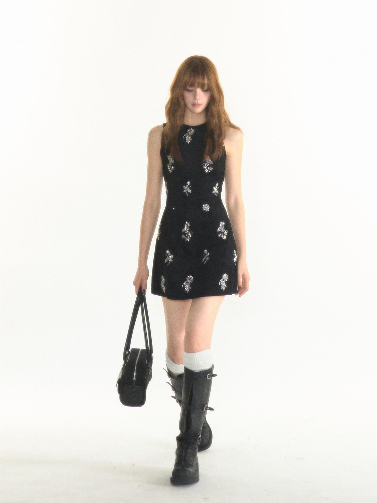 1P STUDIO Sequin Embroidered Waist Cinch Sleeveless Women&