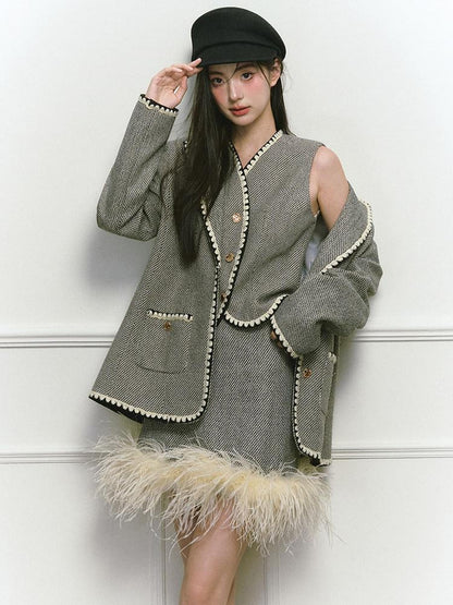 1P STUDIO Shell Embroidered Tweed Three Piece Women&
