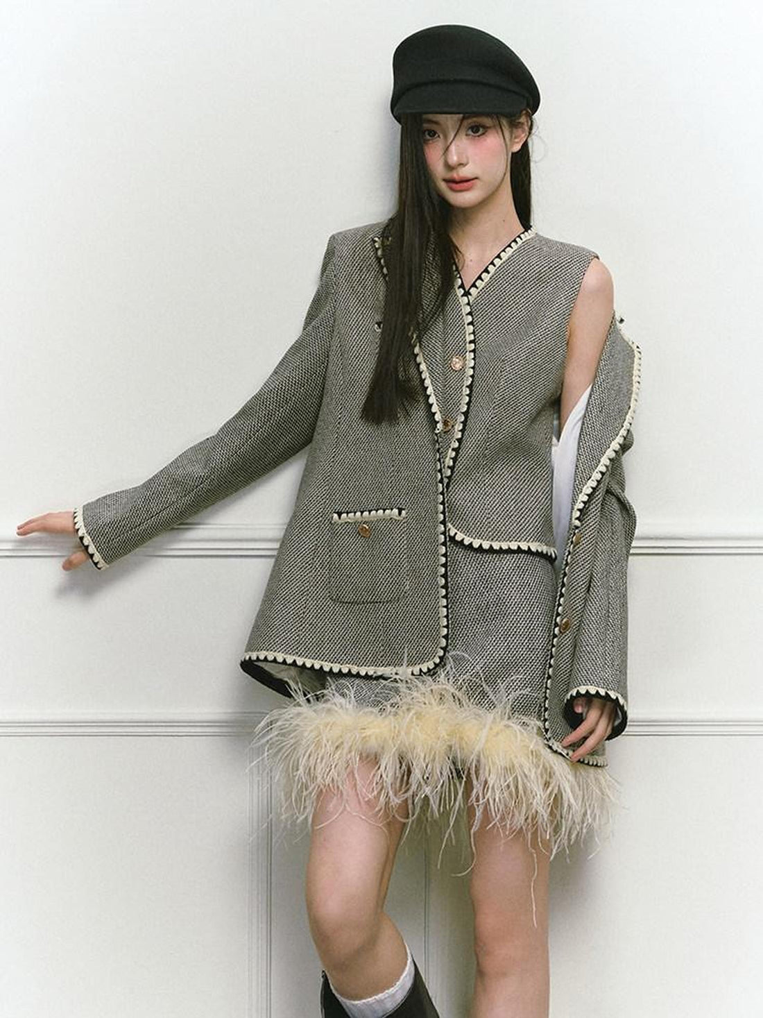 1P STUDIO Shell Embroidered Tweed Three Piece Women&