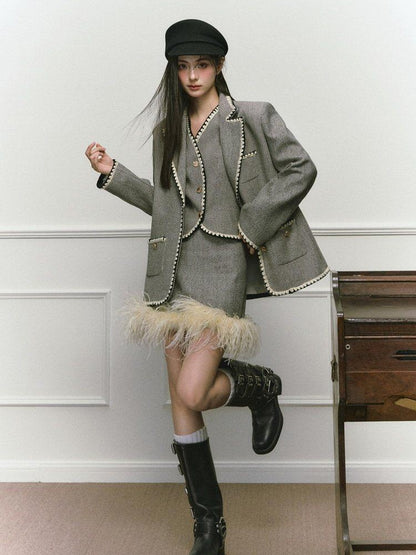 1P STUDIO Shell Embroidered Tweed Three Piece Women&