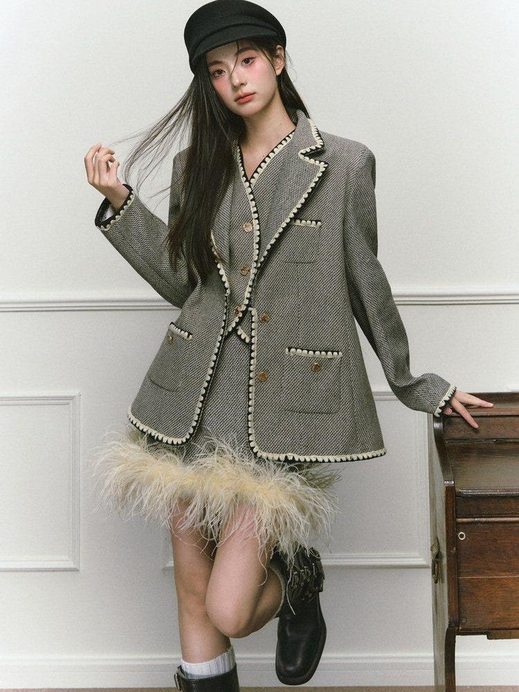 1P STUDIO Shell Embroidered Tweed Three Piece Women&