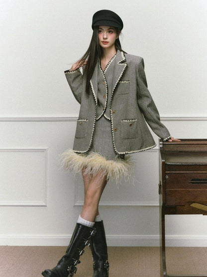 1P STUDIO Shell Embroidered Tweed Three Piece Women&