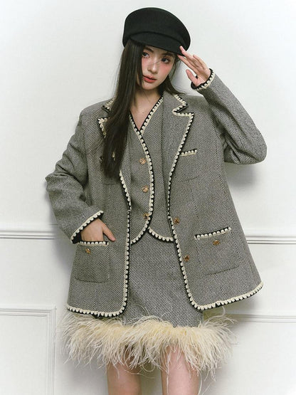 1P STUDIO Shell Embroidered Tweed Three Piece Women&