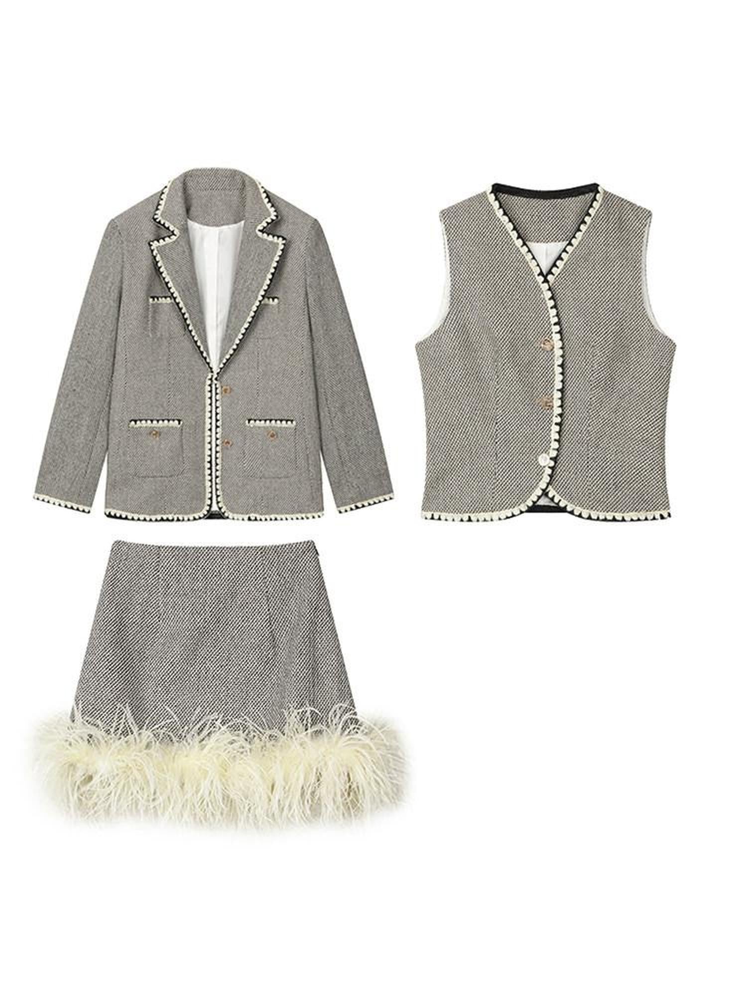 1P STUDIO Shell Embroidered Tweed Three Piece Women&
