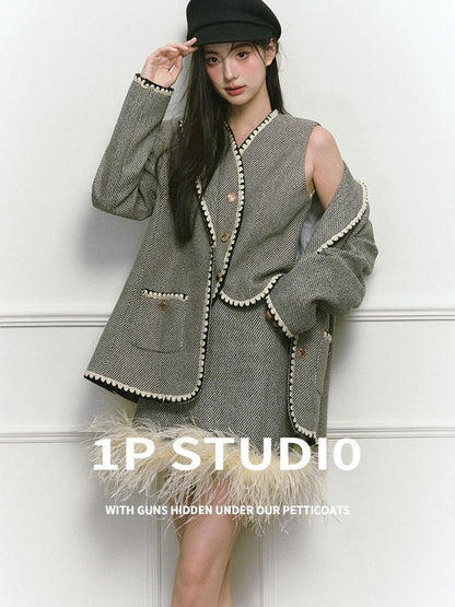 1P STUDIO Shell Embroidered Tweed Three Piece Women&