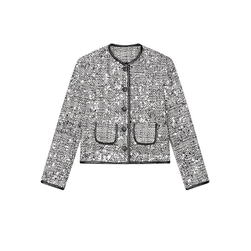 1P_STUDIO_Silver_Sequin_Boucle_Black_Leather_Trim_Women&
