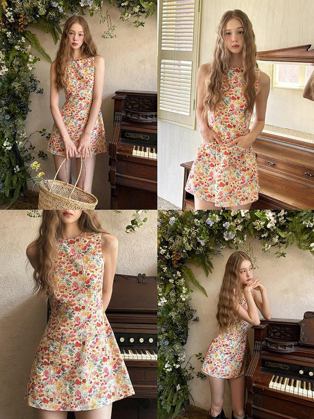 1P STUDIO Small Floral Colorblock Slim Fit Women&