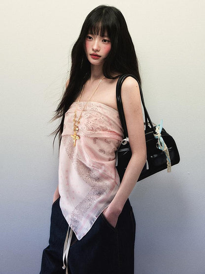 1P STUDIO Soft Pink Paisley Floral Print Square Scarf Women&