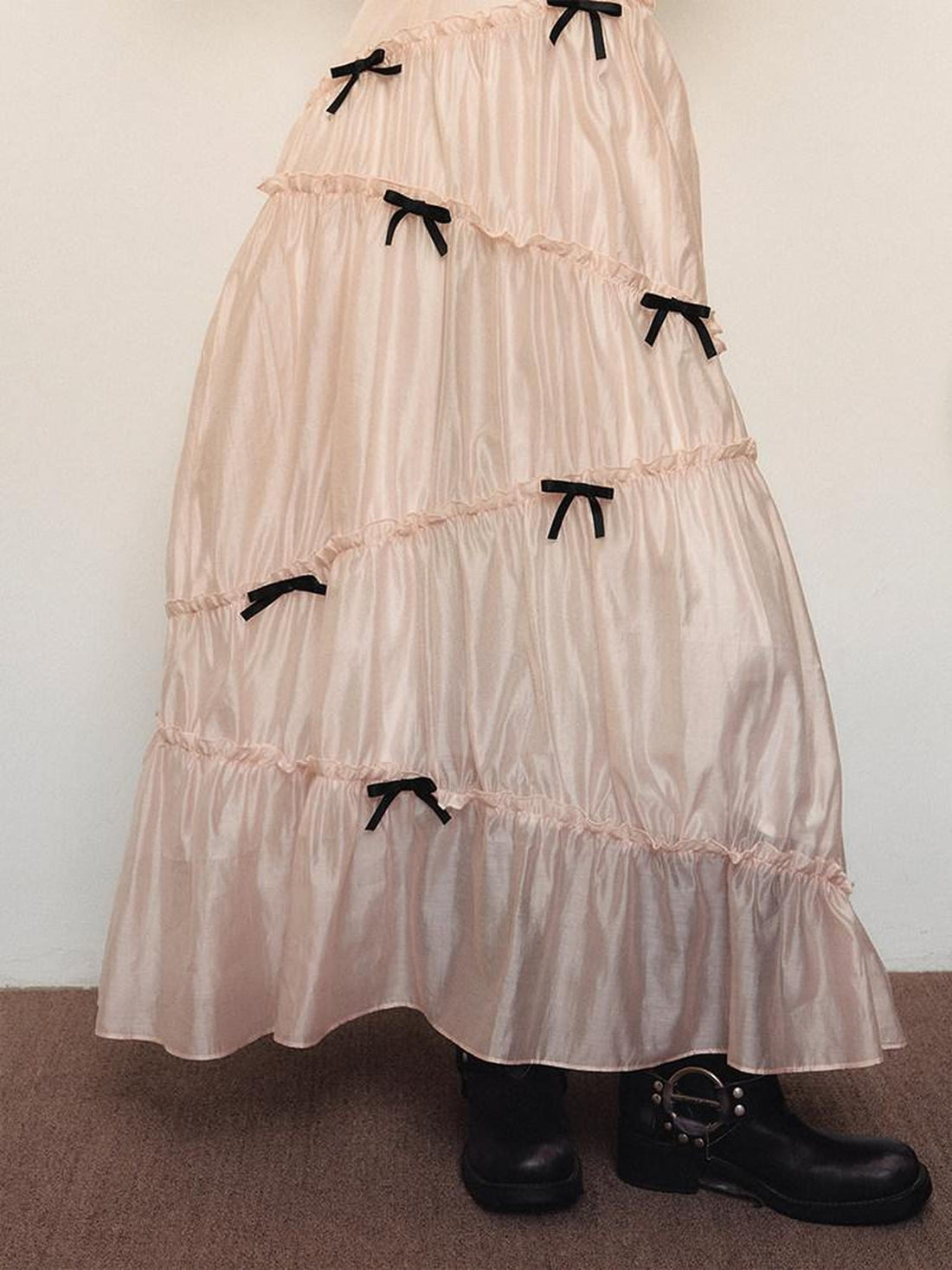 1P STUDIO Soft Pink Spliced Bow Halter Cinched Waist Women&