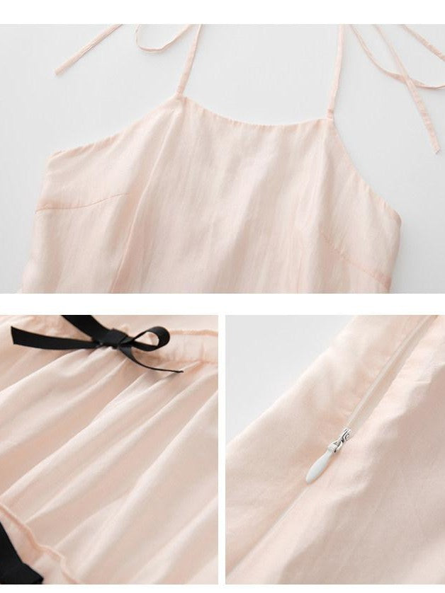 1P STUDIO Soft Pink Spliced Bow Halter Cinched Waist Women&
