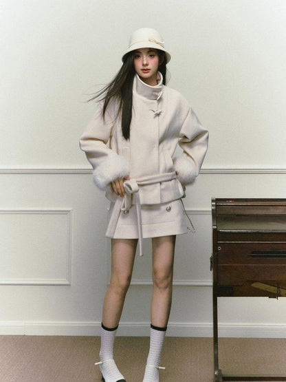 Stand Collar Fuzzy Sleeve Women&