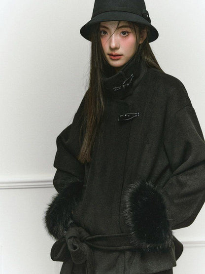 Stand Collar Fuzzy Sleeve Women&