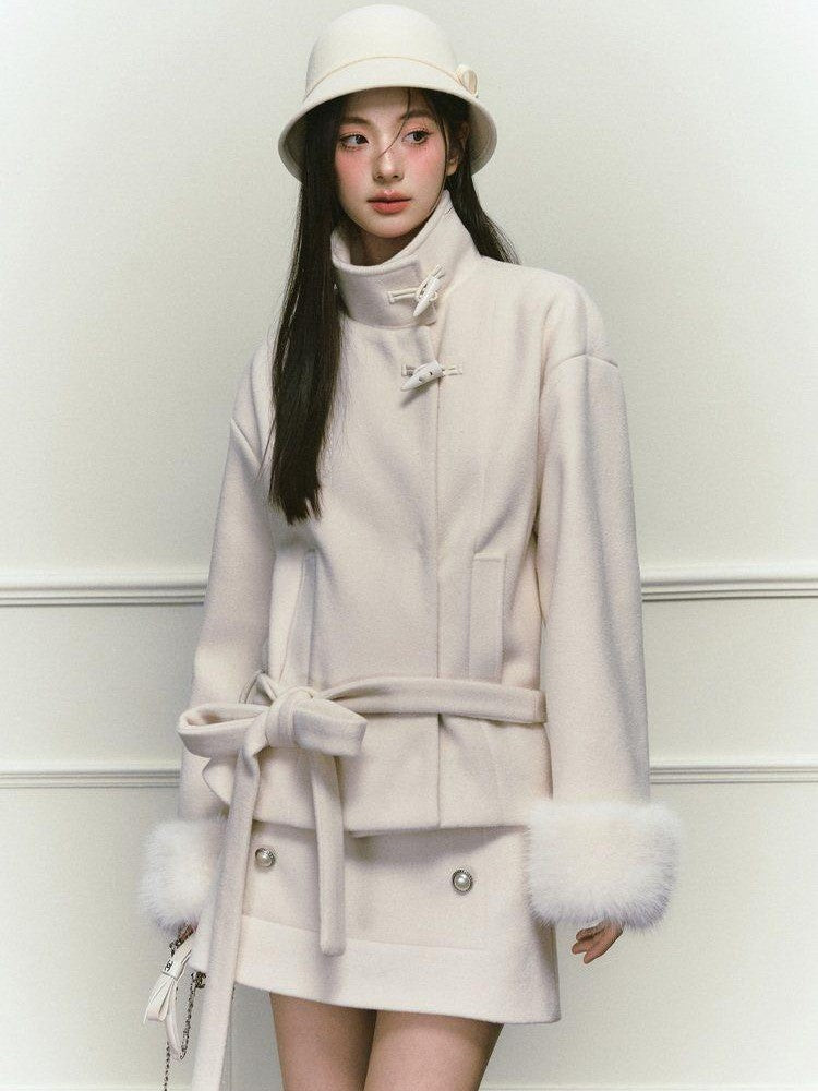 Stand Collar Fuzzy Sleeve Women&