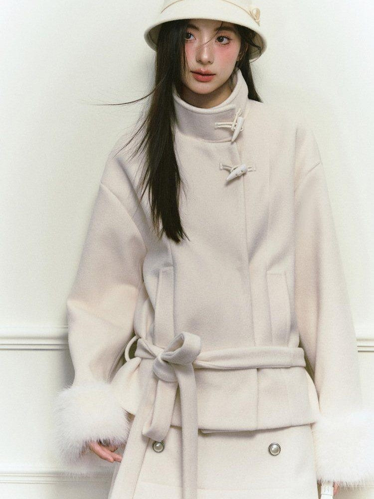 Stand Collar Fuzzy Sleeve Women&