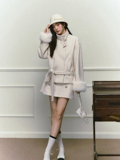Stand Collar Fuzzy Sleeve Women&