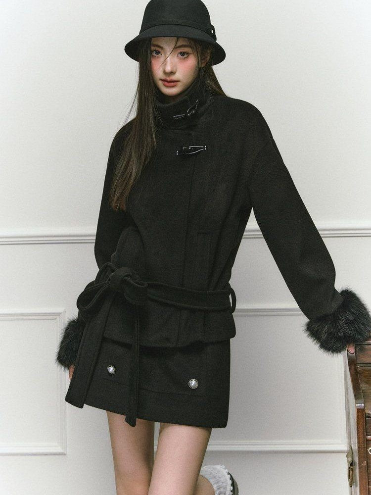 Stand Collar Fuzzy Sleeve Women&