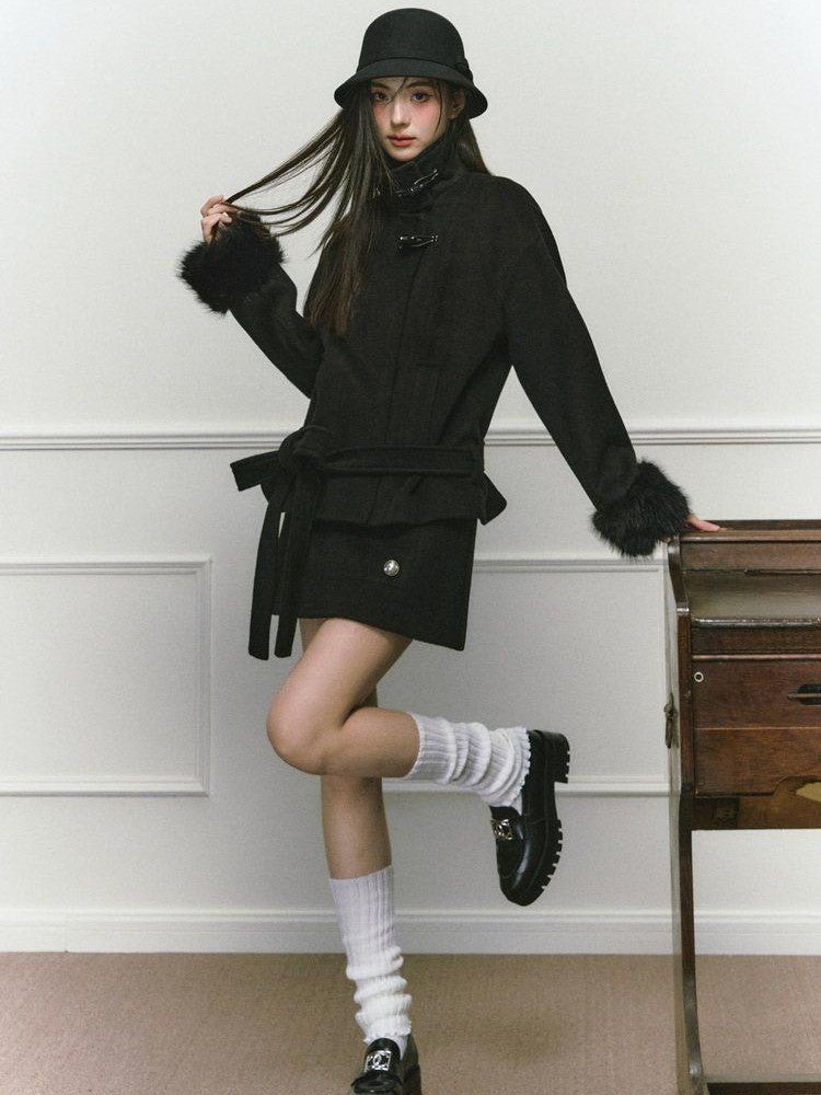 Stand Collar Fuzzy Sleeve Women&