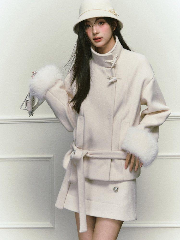 Stand Collar Fuzzy Sleeve Women&