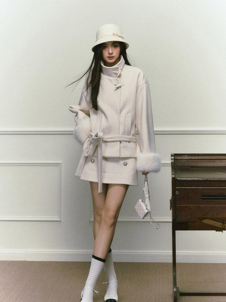 Stand Collar Fuzzy Sleeve Women&