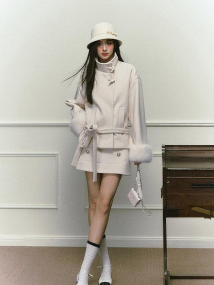 Stand Collar Fuzzy Sleeve Women&