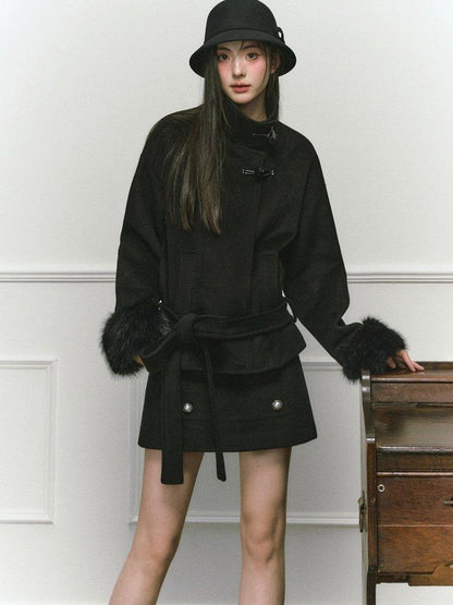 Stand Collar Fuzzy Sleeve Women&