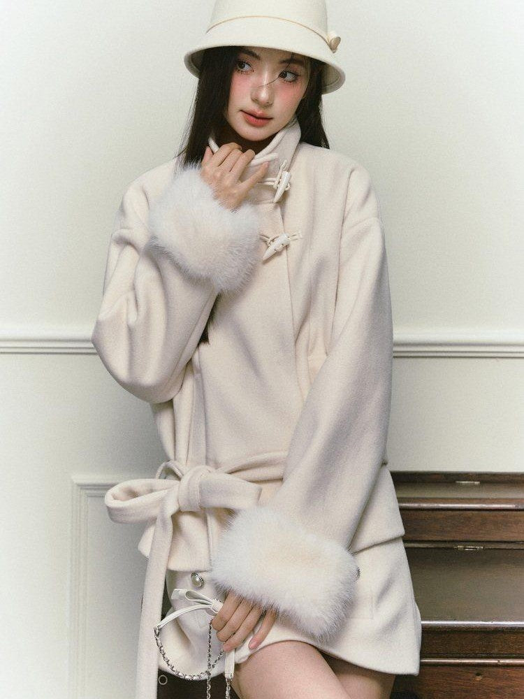 Stand Collar Fuzzy Sleeve Women&