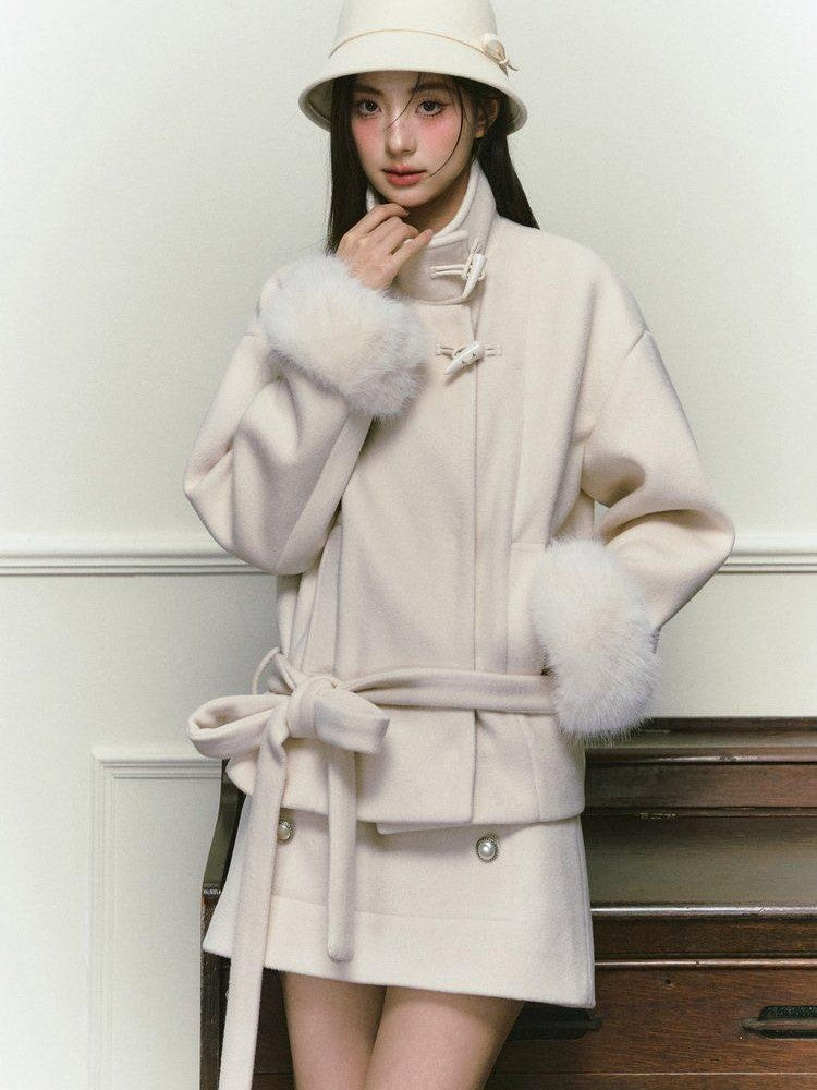 Stand Collar Fuzzy Sleeve Women&