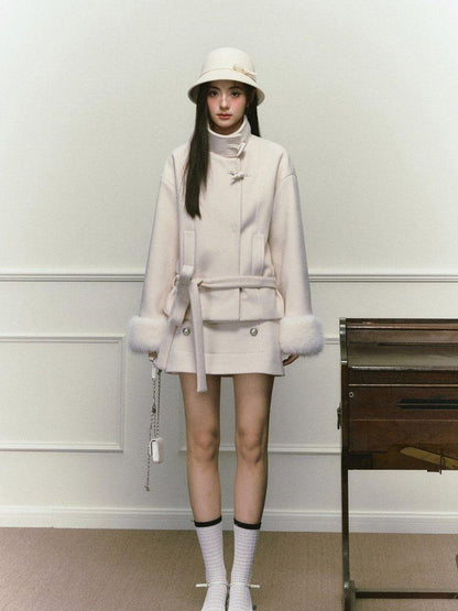 Stand Collar Fuzzy Sleeve Women&