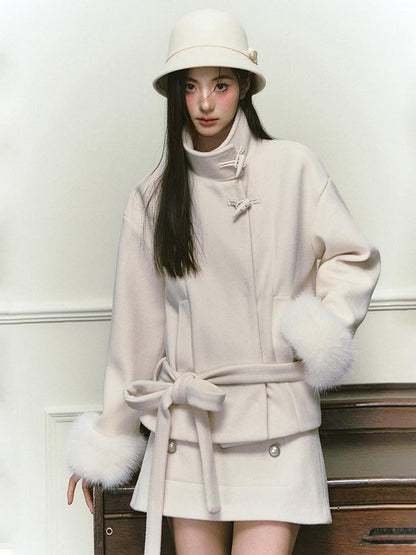 Stand Collar Fuzzy Sleeve Women&