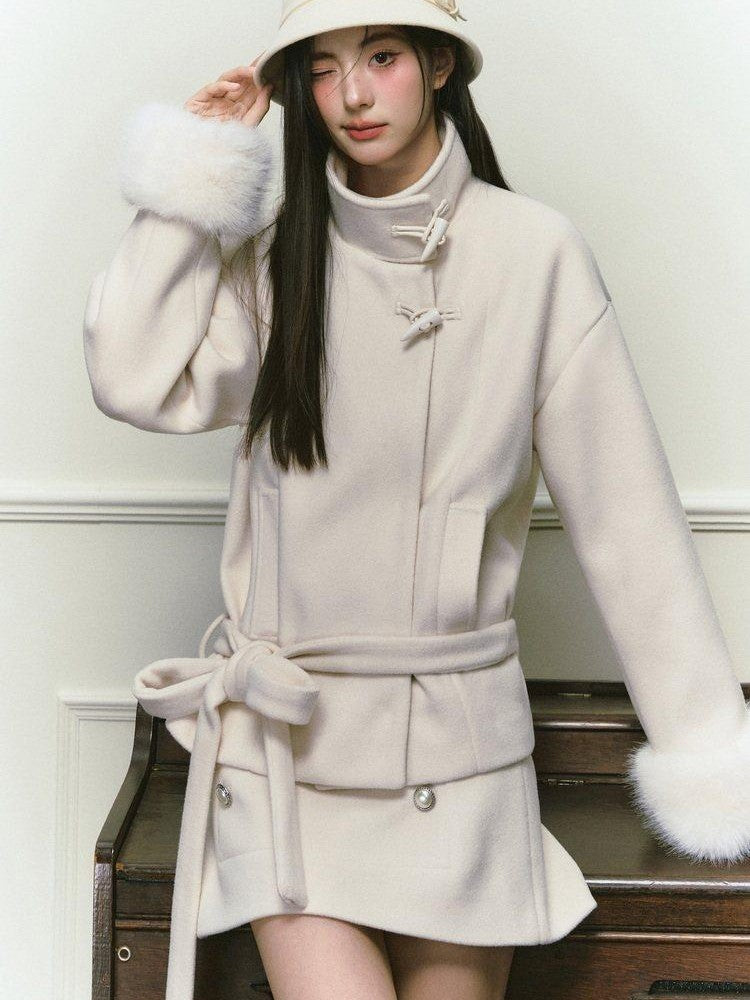 Stand Collar Fuzzy Sleeve Women&