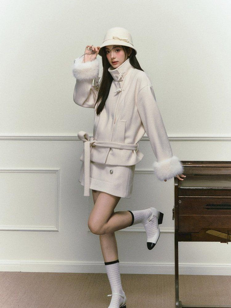 Stand Collar Fuzzy Sleeve Women&