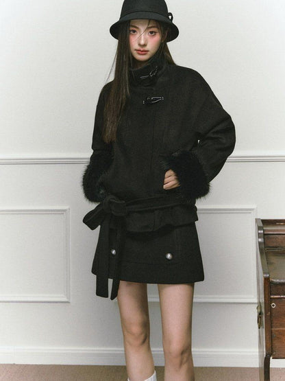 Stand Collar Fuzzy Sleeve Women&