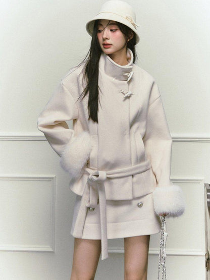 Stand Collar Fuzzy Sleeve Women&