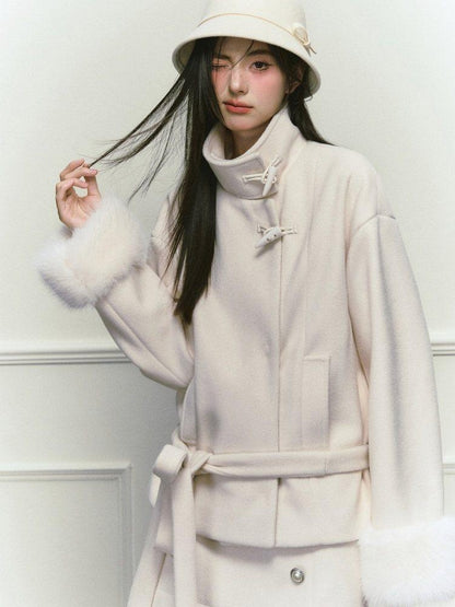 Stand Collar Fuzzy Sleeve Women&