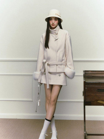 Stand Collar Fuzzy Sleeve Women&