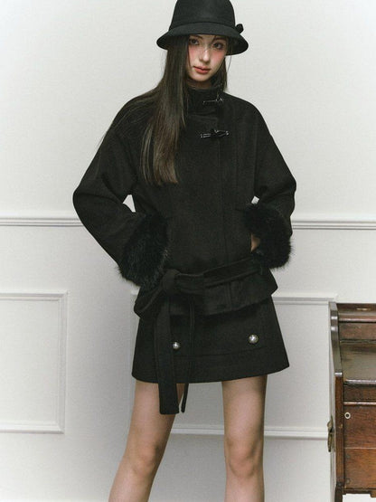 Stand Collar Fuzzy Sleeve Women&