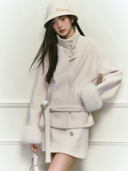Stand Collar Fuzzy Sleeve Women&