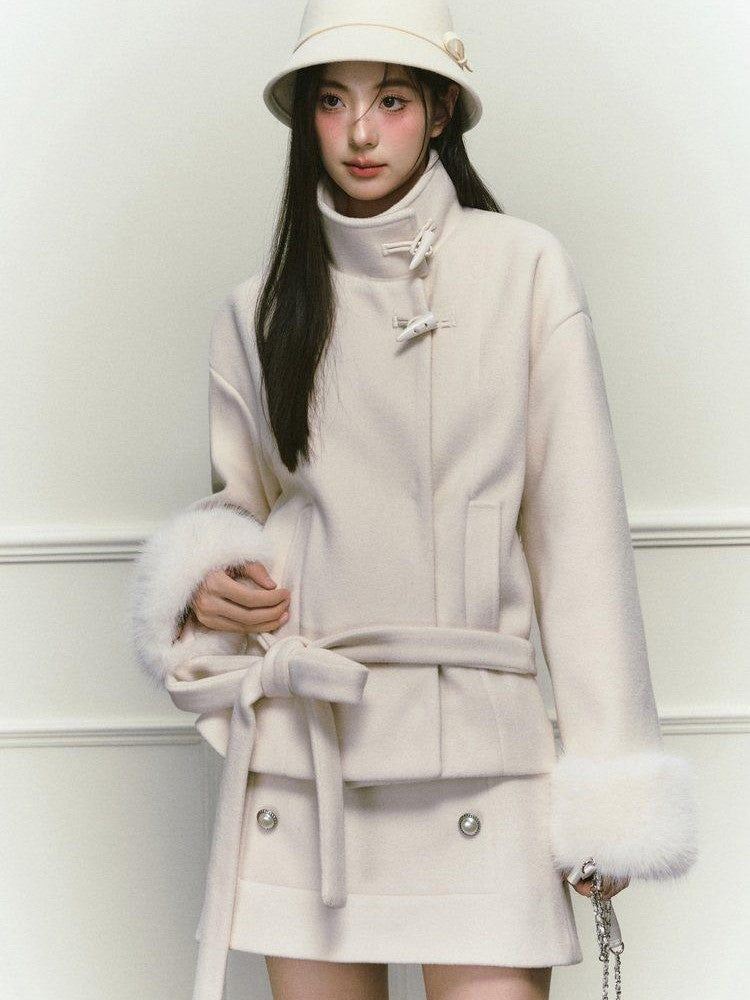 Stand Collar Fuzzy Sleeve Women&