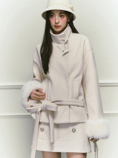 Stand Collar Fuzzy Sleeve Women&