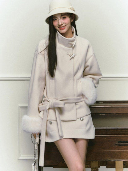 Stand Collar Fuzzy Sleeve Women&