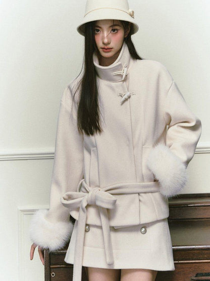 Stand Collar Fuzzy Sleeve Women&